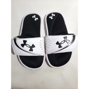 (2 Pairs) Under Armour Youth Ignite Slide Sandals Black/White 3022728 (Size 12K)